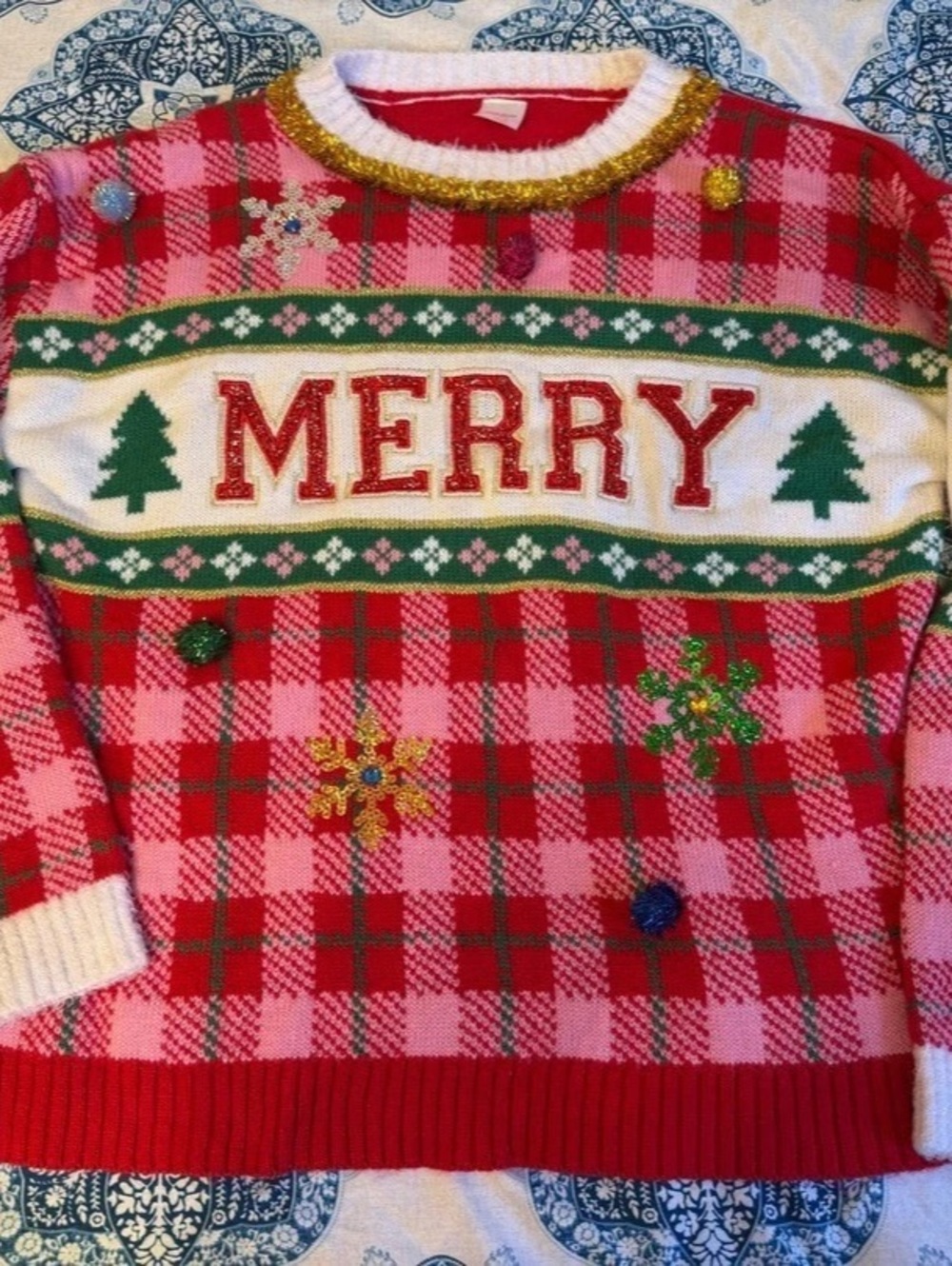 Holiday Time Merry Plaid Ugly Christmas Sweater
